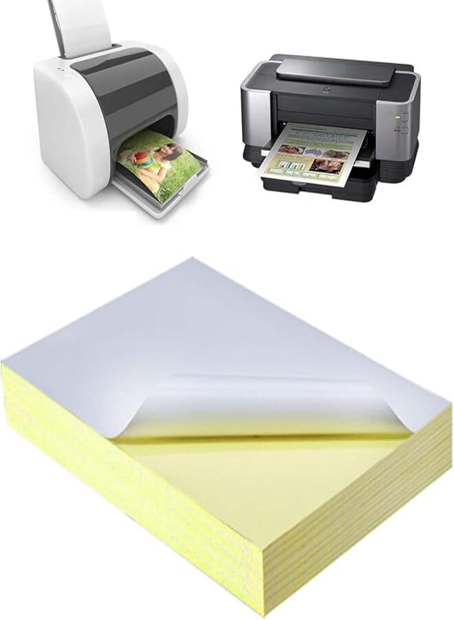 100 Printable Sheets of A4 Size | Glossy White Sticker Paper Printing Labels - Adhesive Stickers Label for Mailing Address, Photos & Pictures, Stationery Stickers for Trade Mark, Photocopies Children